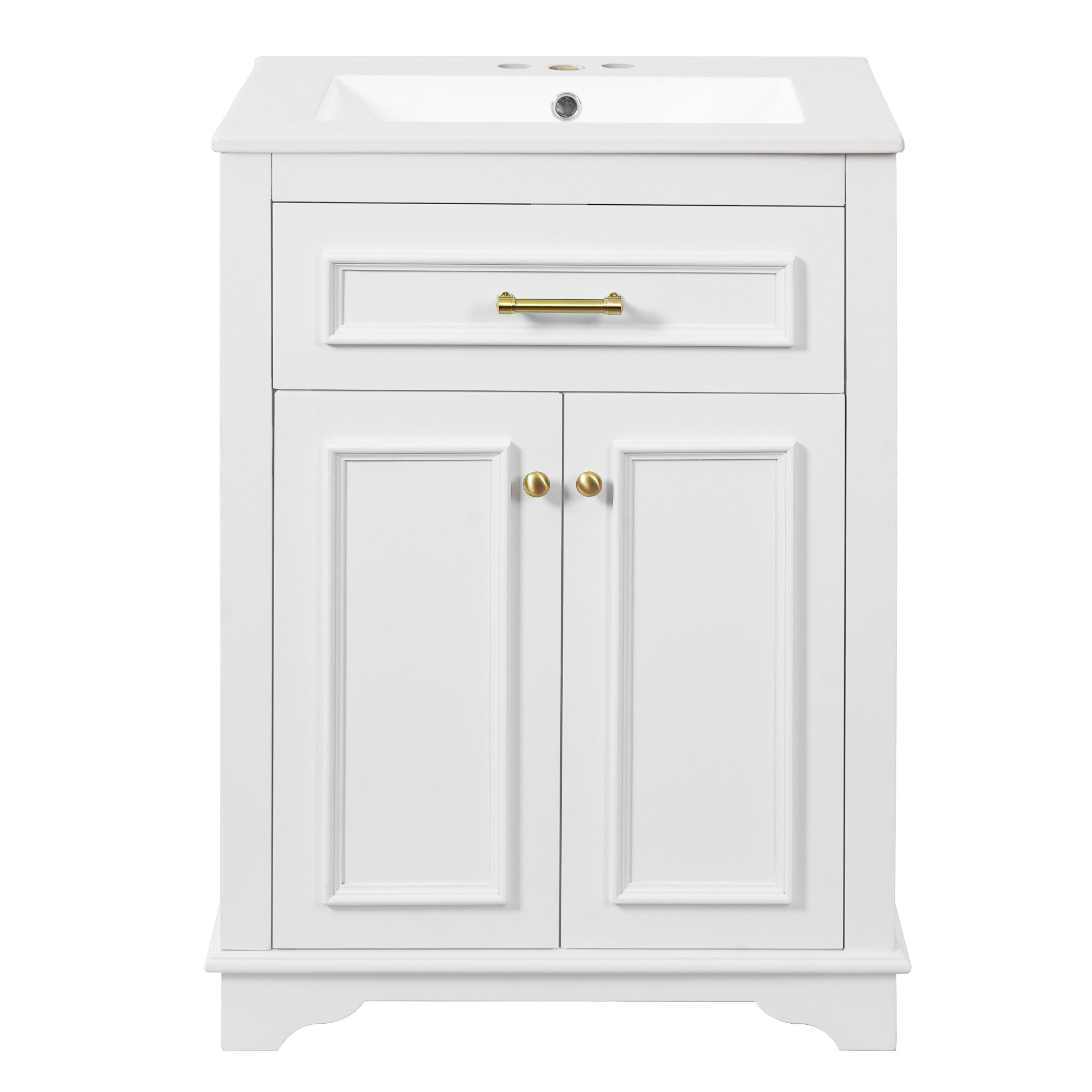 VanityFus 24-in White Single Sink Bathroom Vanity with Ceramic Top Undermount 2 Soft-Closing Doors 1 Drawer Adjustable Shelves